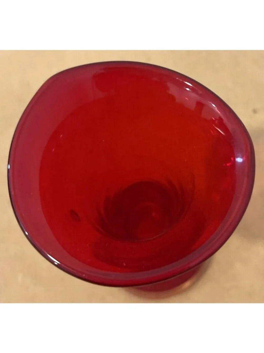 Vintage Red Hand Blown Glass Art Bud Vase Angled Top 5.5